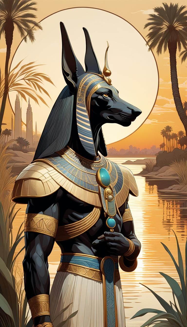 Anubis on the Nile in Art Nouveau Style