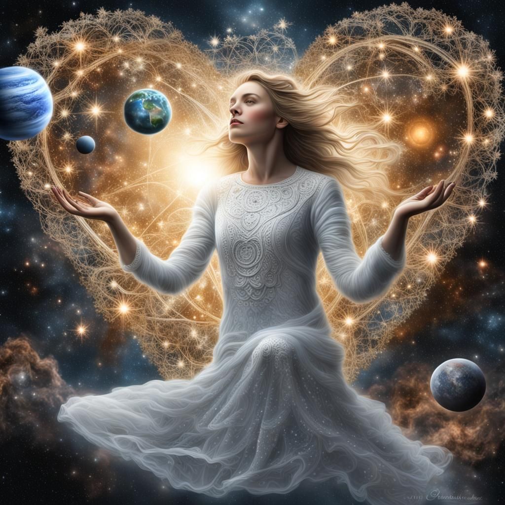 Cosmic Woman with Astral Aura in Holographic Illustration