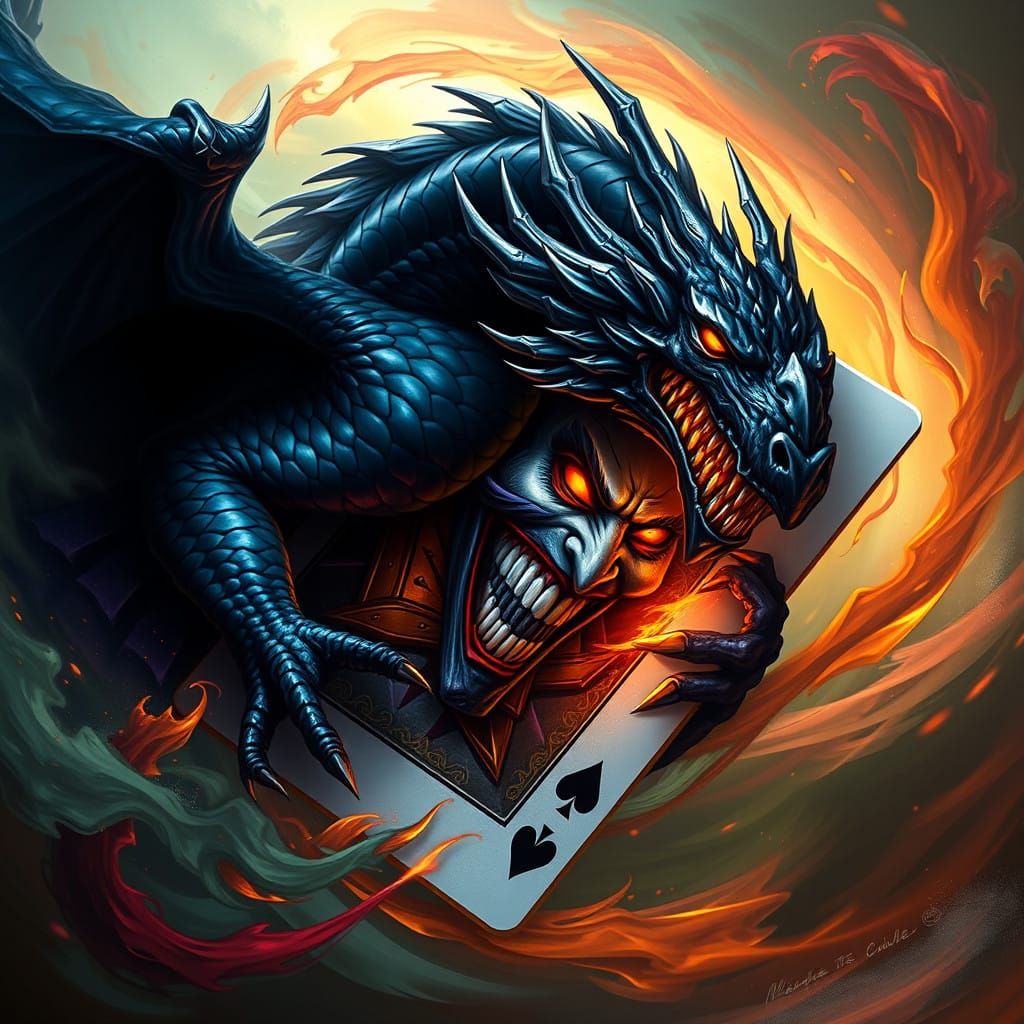 Majestic Black Dragon Dominates Poker Joker Card