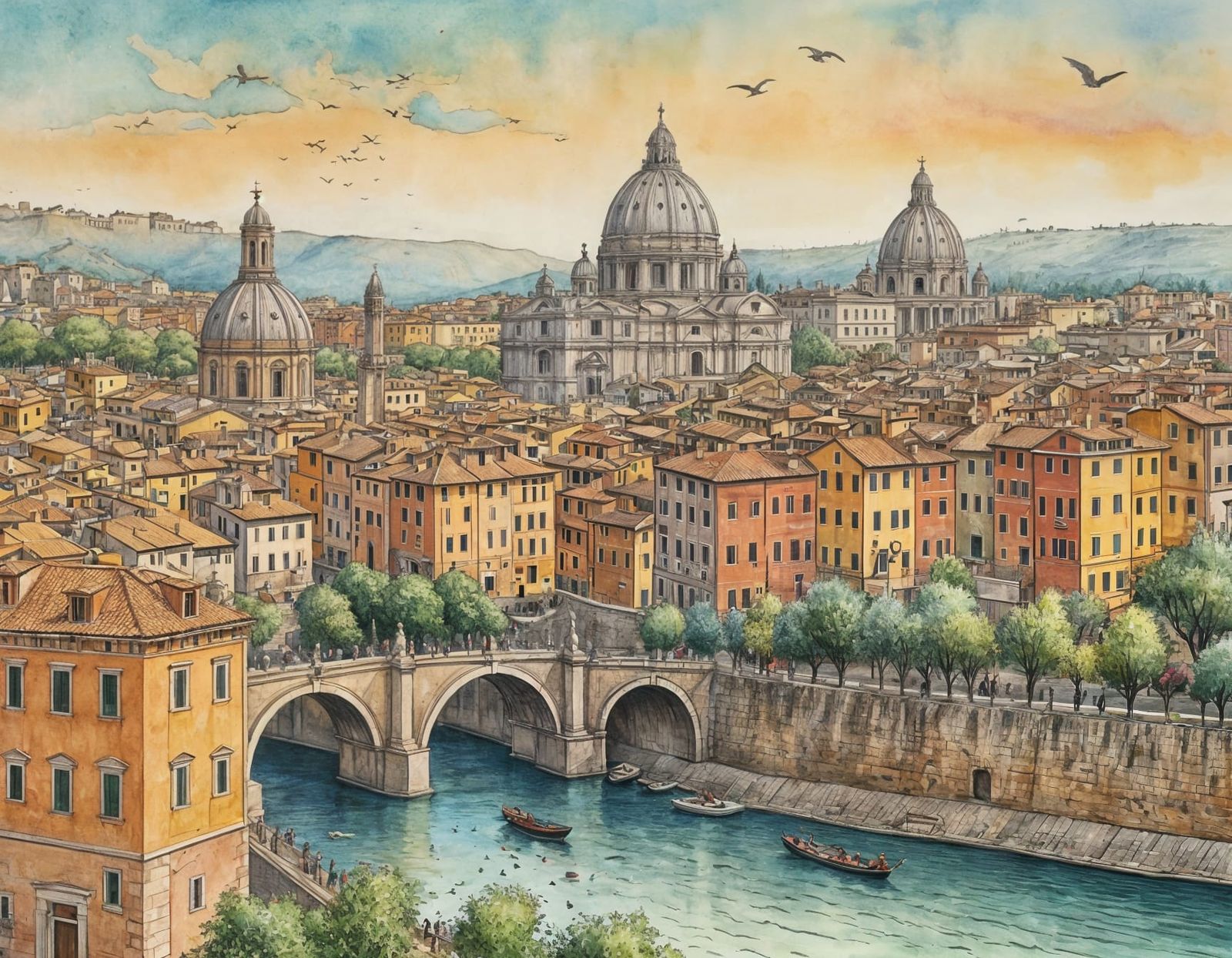 Rome in Vibrant Cartoon Art