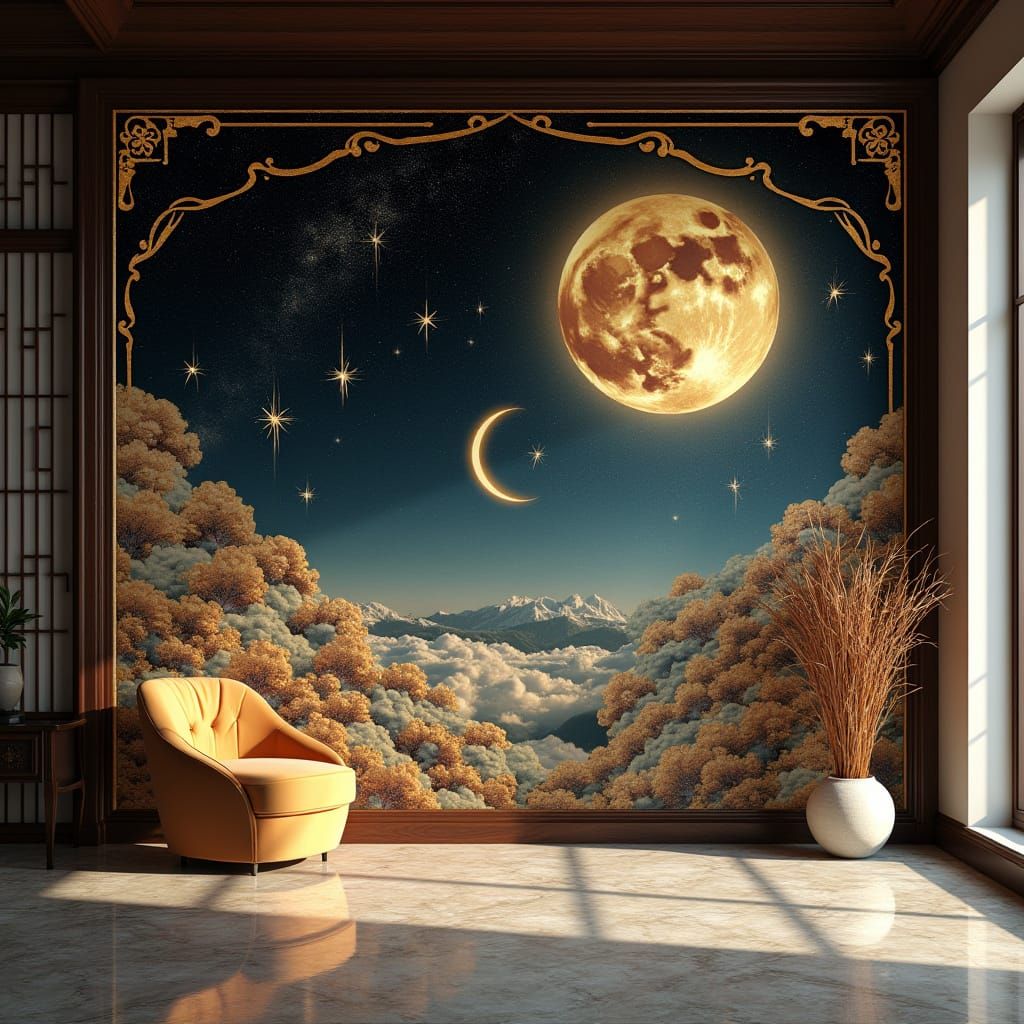 Ethereal Night Sky Villa Wall in Cinematic Style