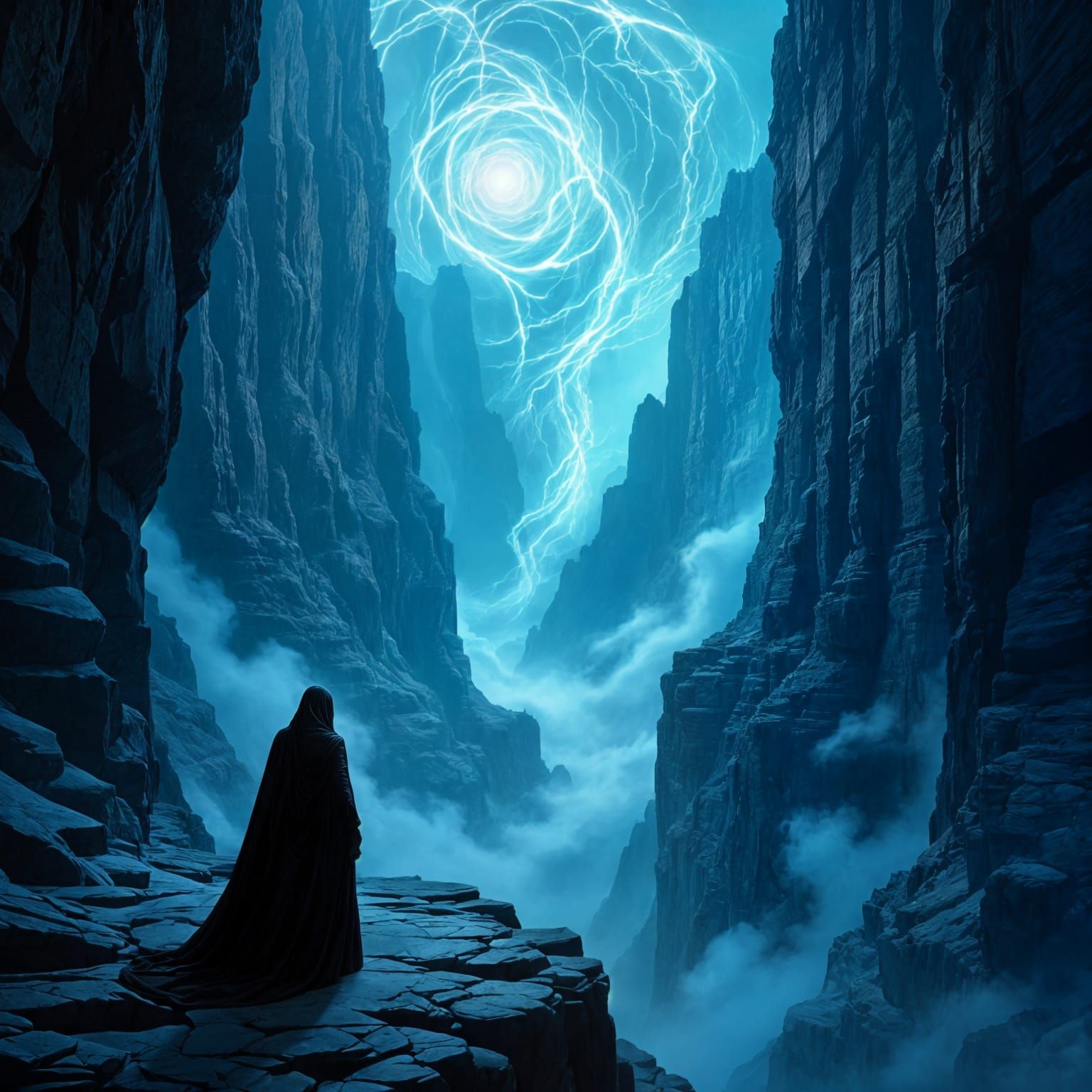 Otherworldly Canyon with Bioluminescent Patterns