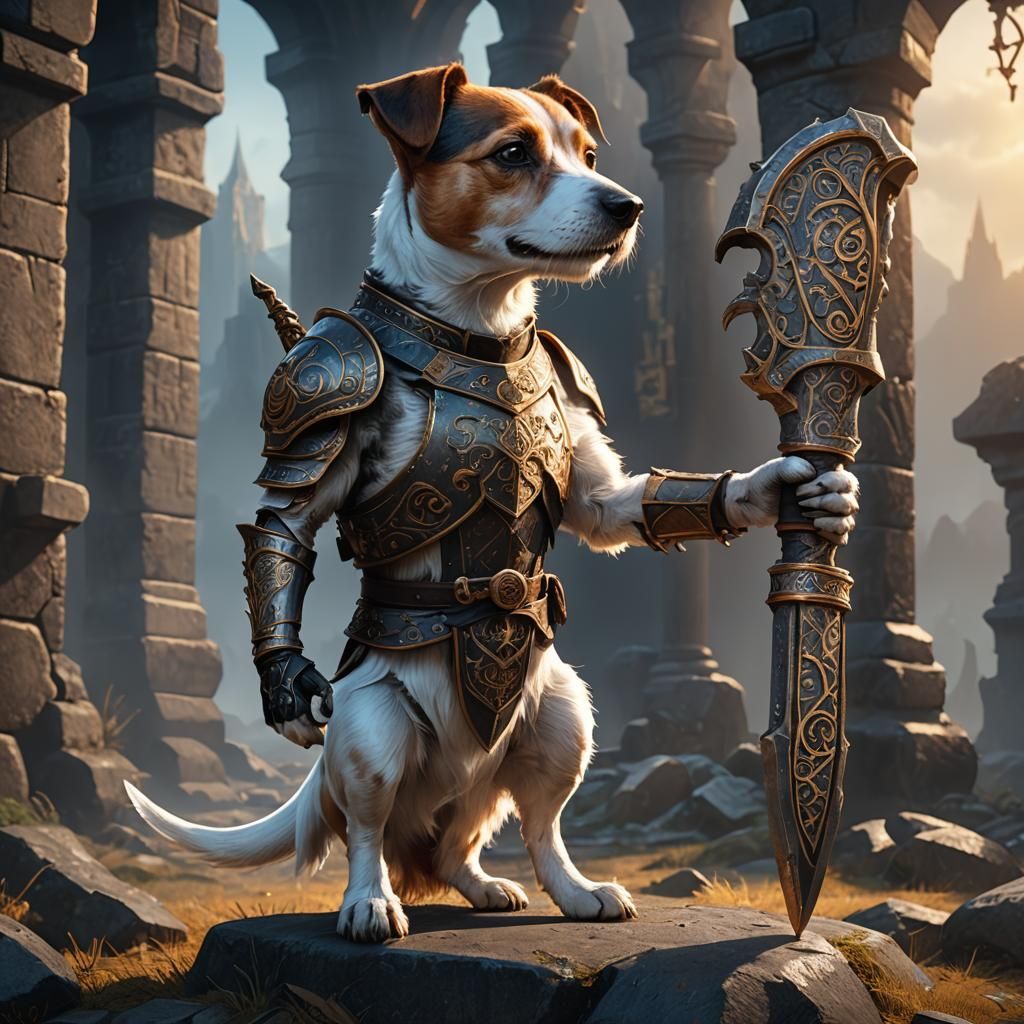 Jack Russell Terrier with Mystical Arm in Fantasy Art