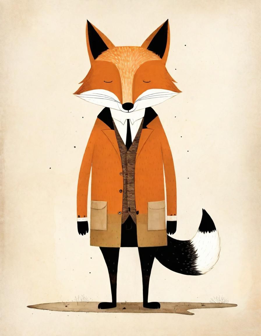 Anthropomorphic Fox in Jon Klassen Style