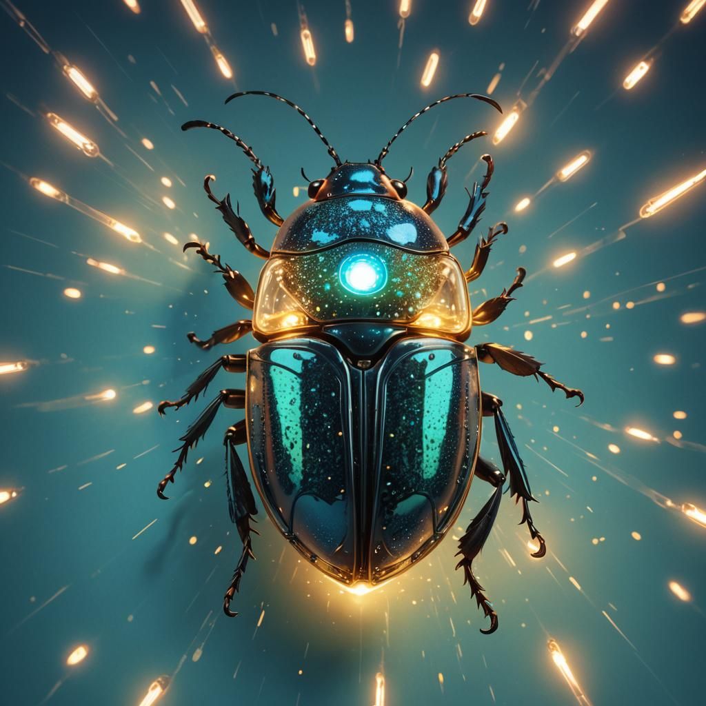 Beetle Light Bulb Hybrid Creature in Fantasy Style
