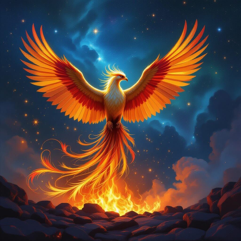 Majestic Phoenix Rises from Cosmic Embers