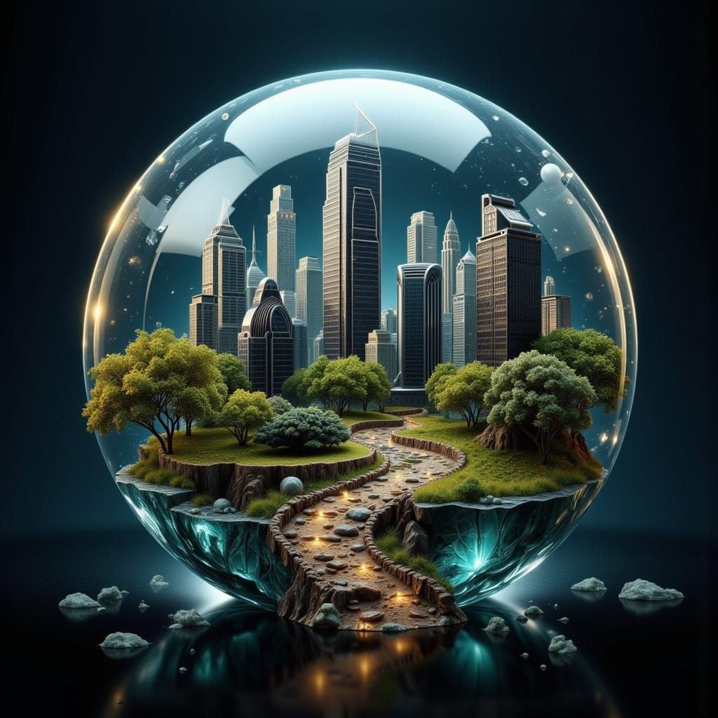 City in Glass Globe: Futuristic Urban Dreamscape