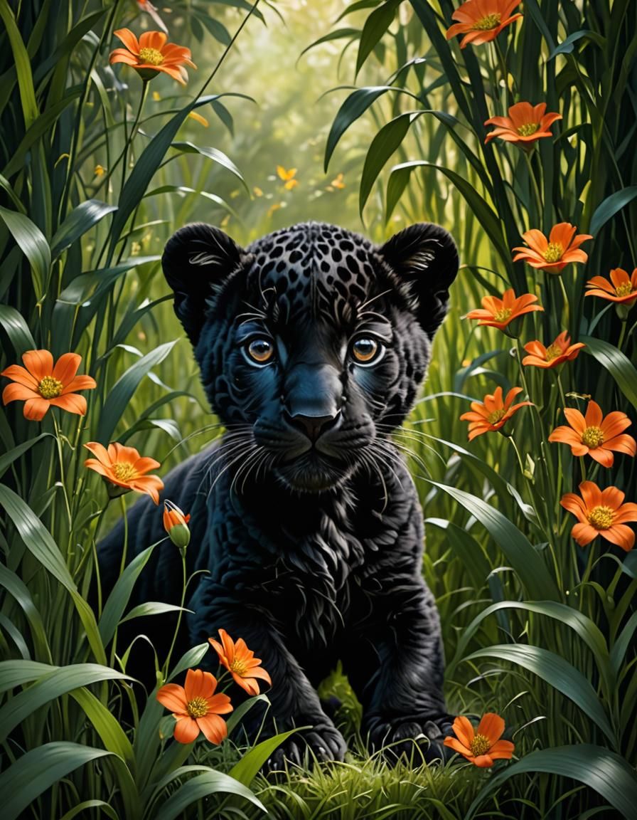 Newborn Black Jaguar in Hyperrealistic Style