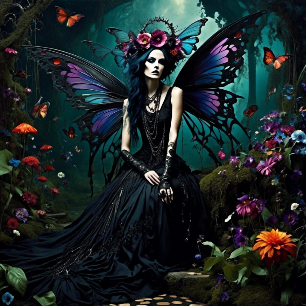 Gothic Fairy in Enchanted Surrealist Garden