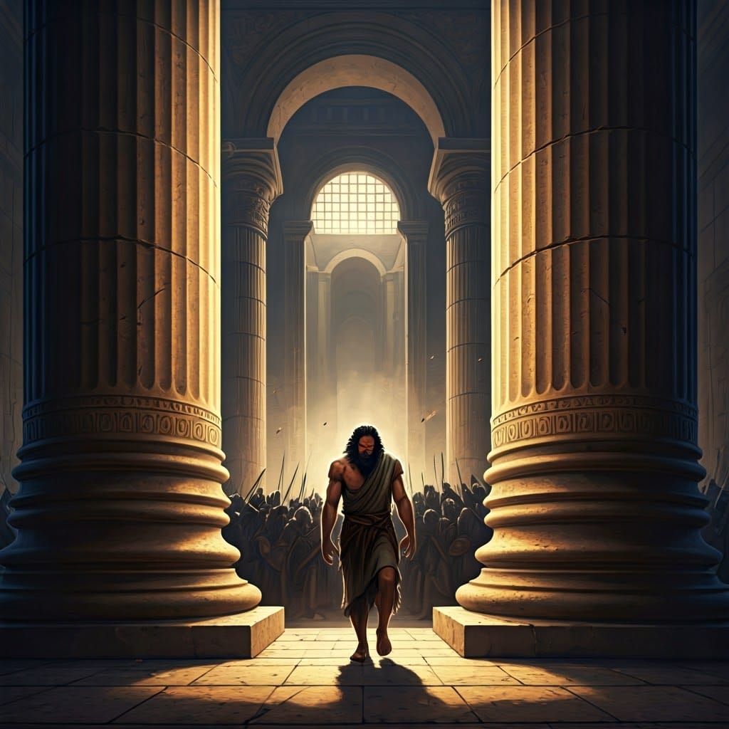 Samson Defies Philistines in Temple of Dagon