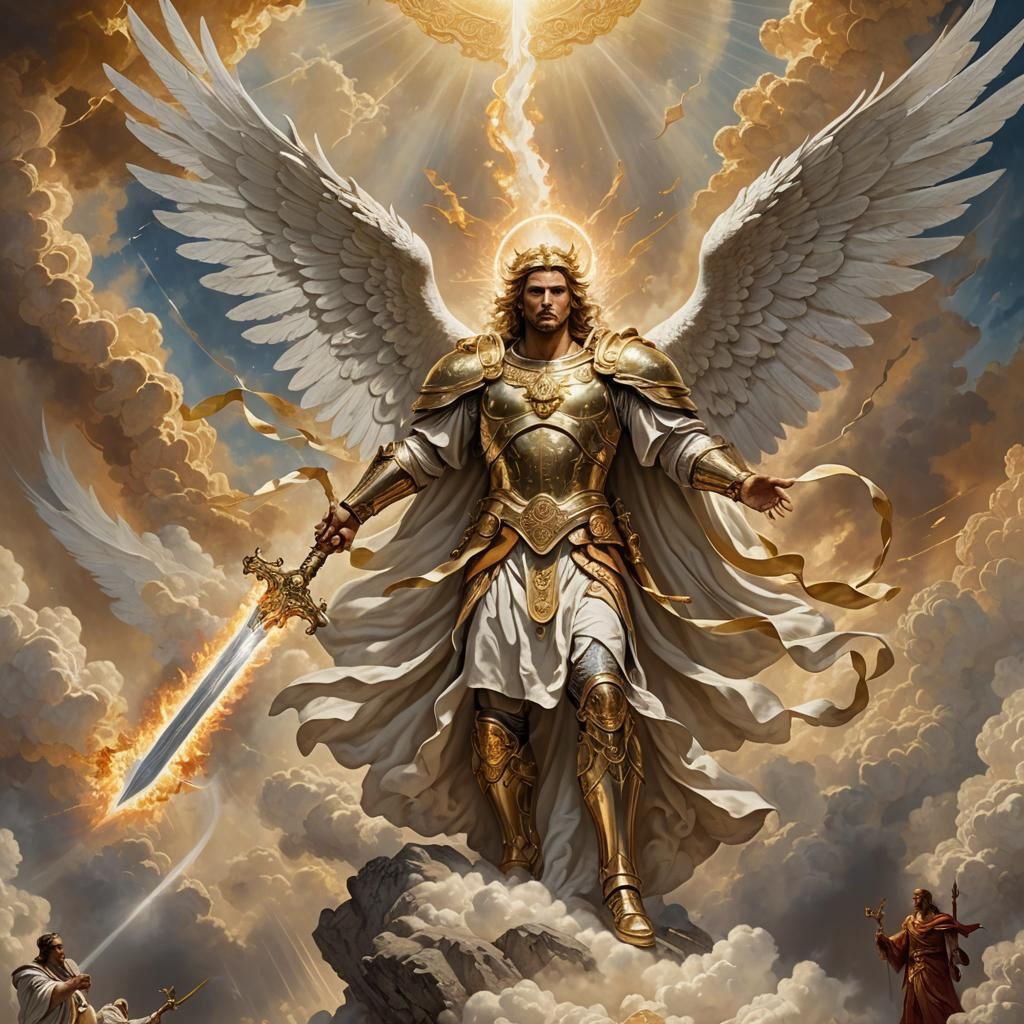 Archangel Michael Protecting Humans: Fantasy Concept Art