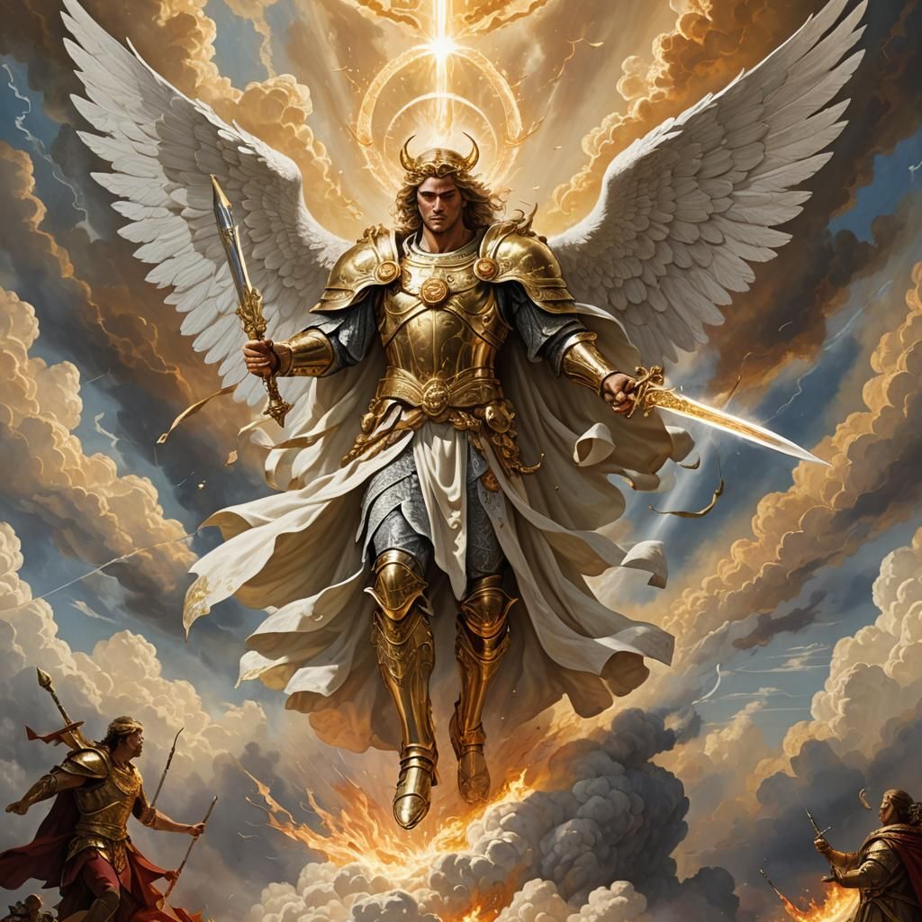 Archangel Michael Descending with Flaming Sword