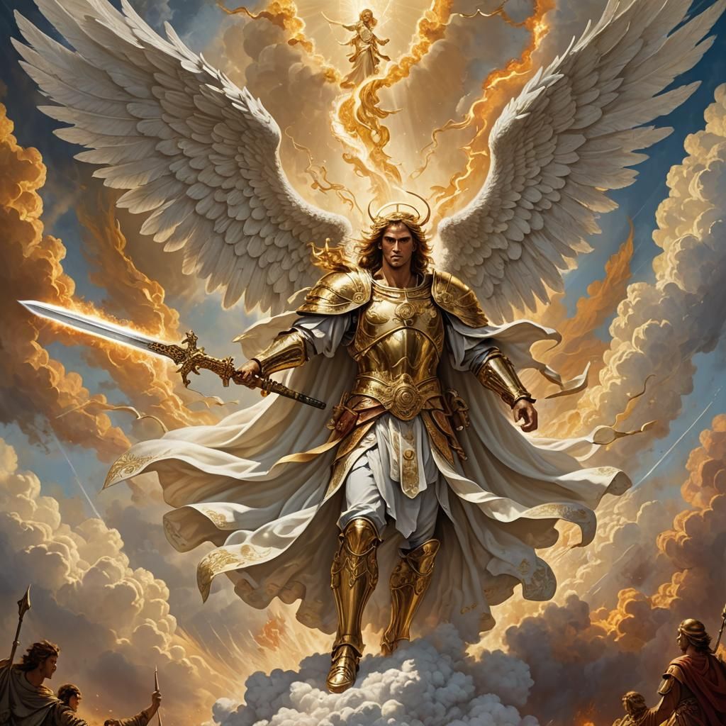 Archangel Michael Protecting Humans in Fantasy Art