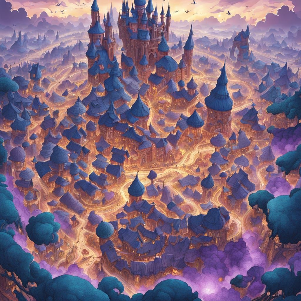 Whimsical Cityscape in Vibrant Textile Art