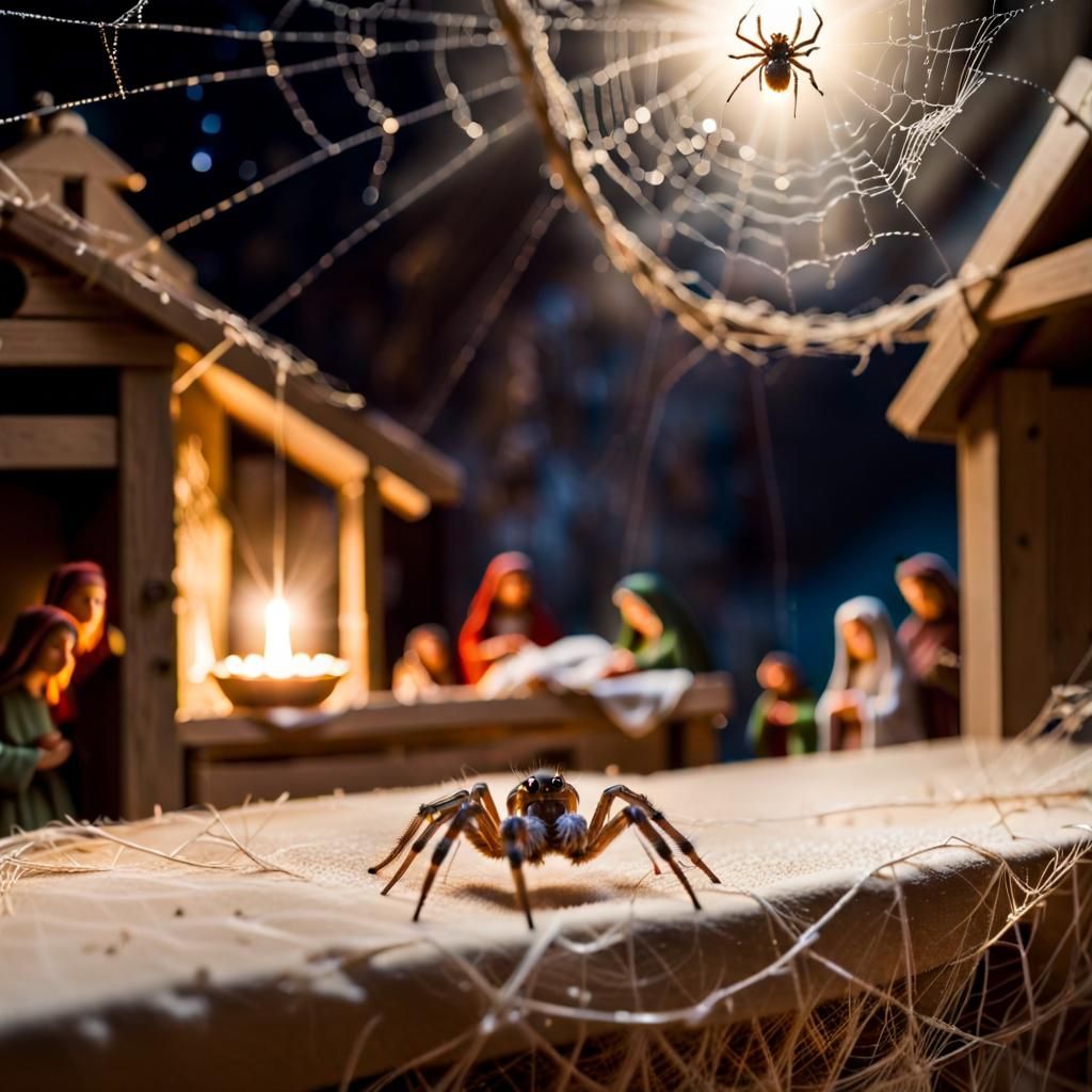 Serene Spider Watches Nativity From Manger Corner