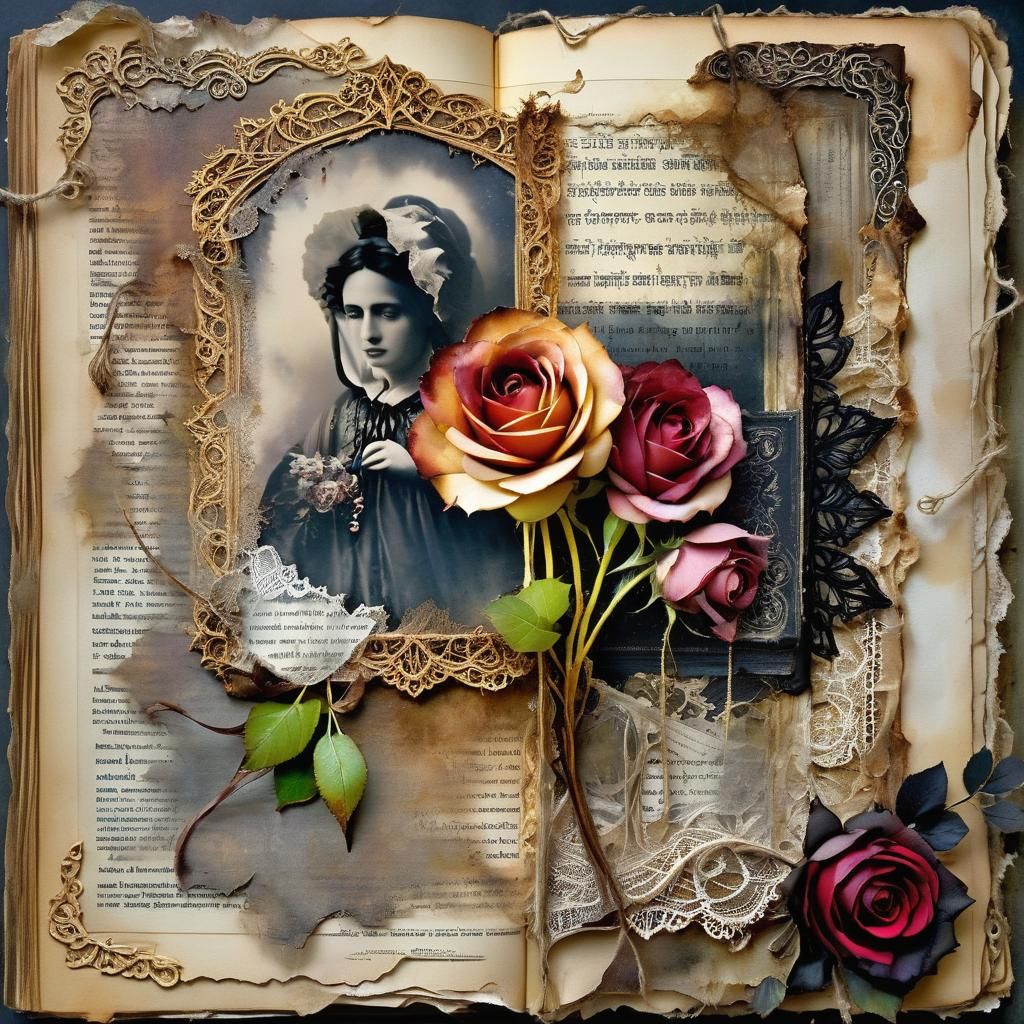 Gothic Scrapbook Page with Dark Roses and Lace