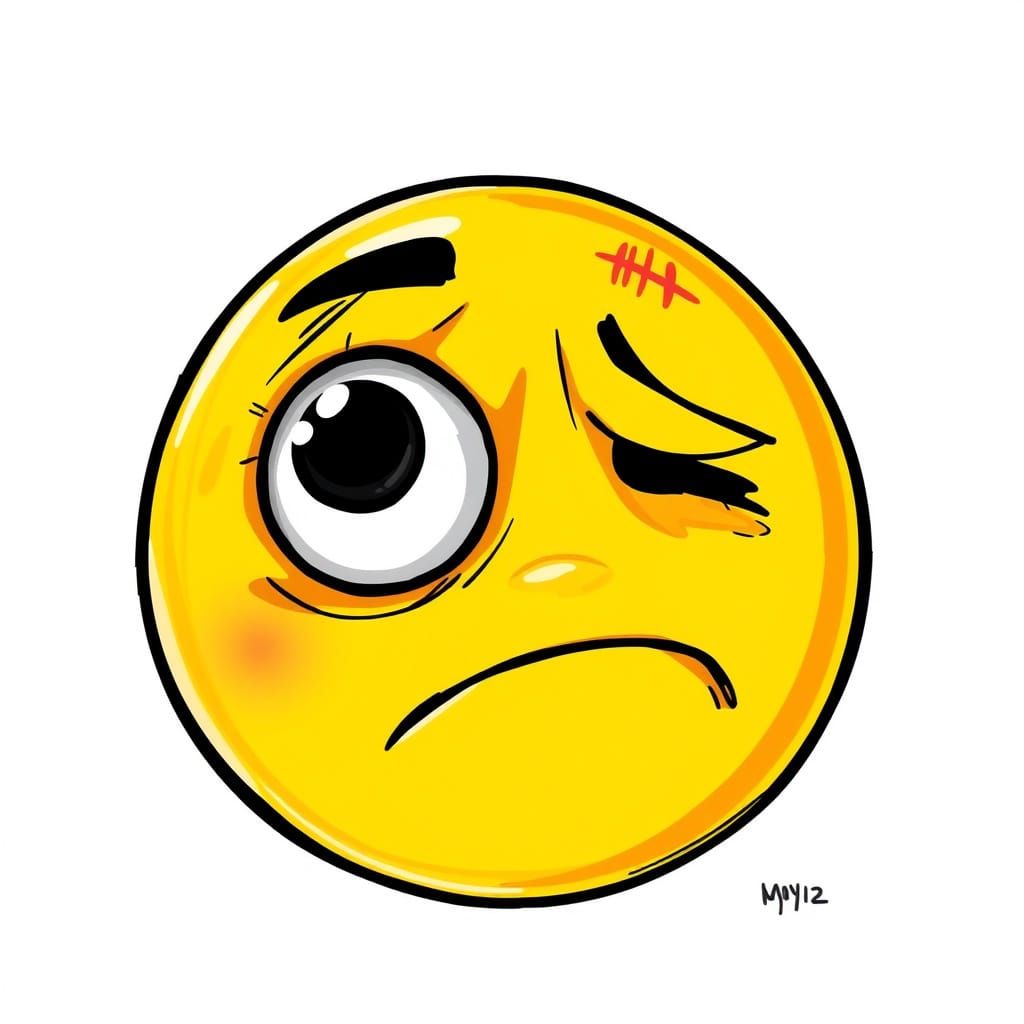 Concerned Cartoon Emoji with a Black Eye