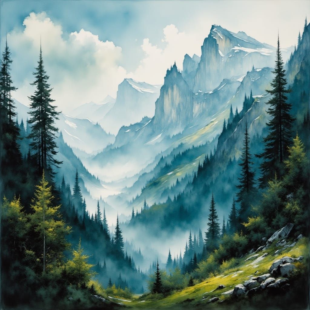 Misty Slovenian Mountains in Romantic Style