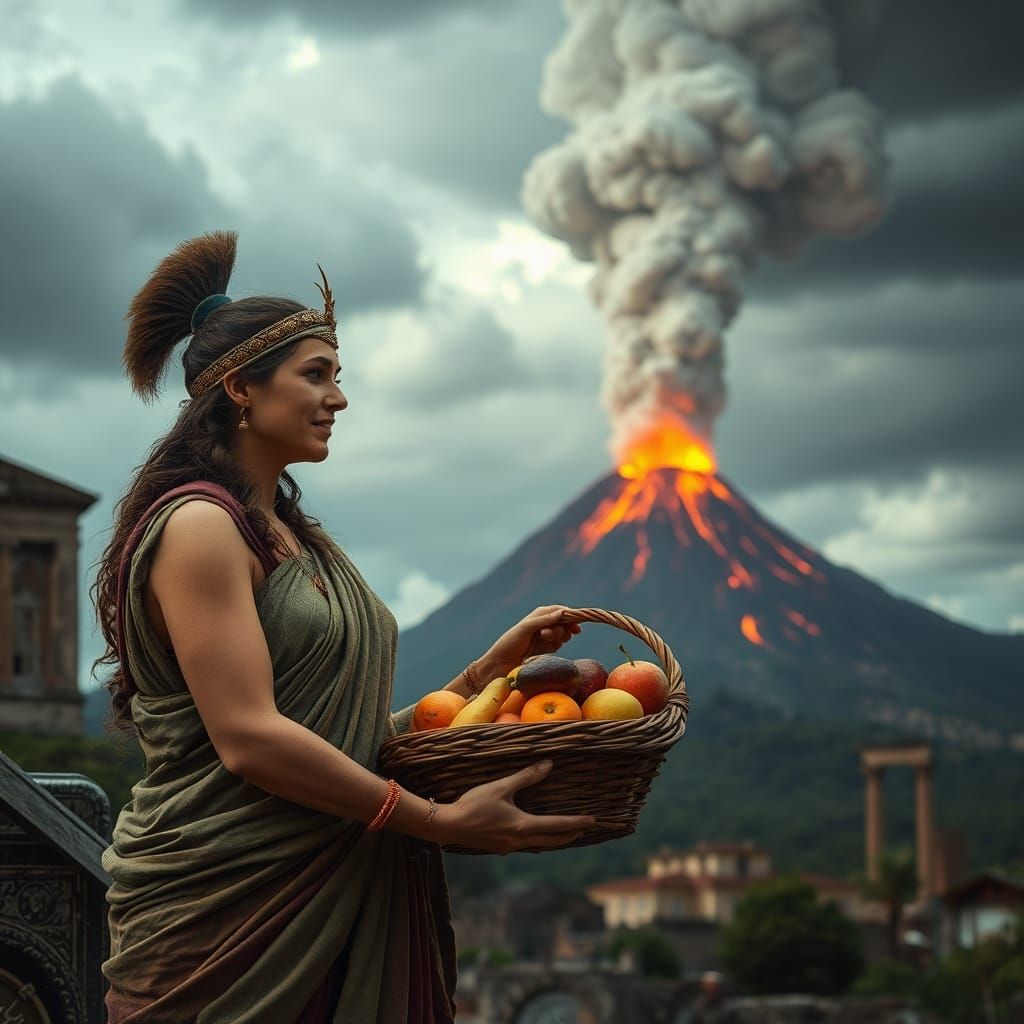 Pompeii Woman Amidst Vesuvius Eruption