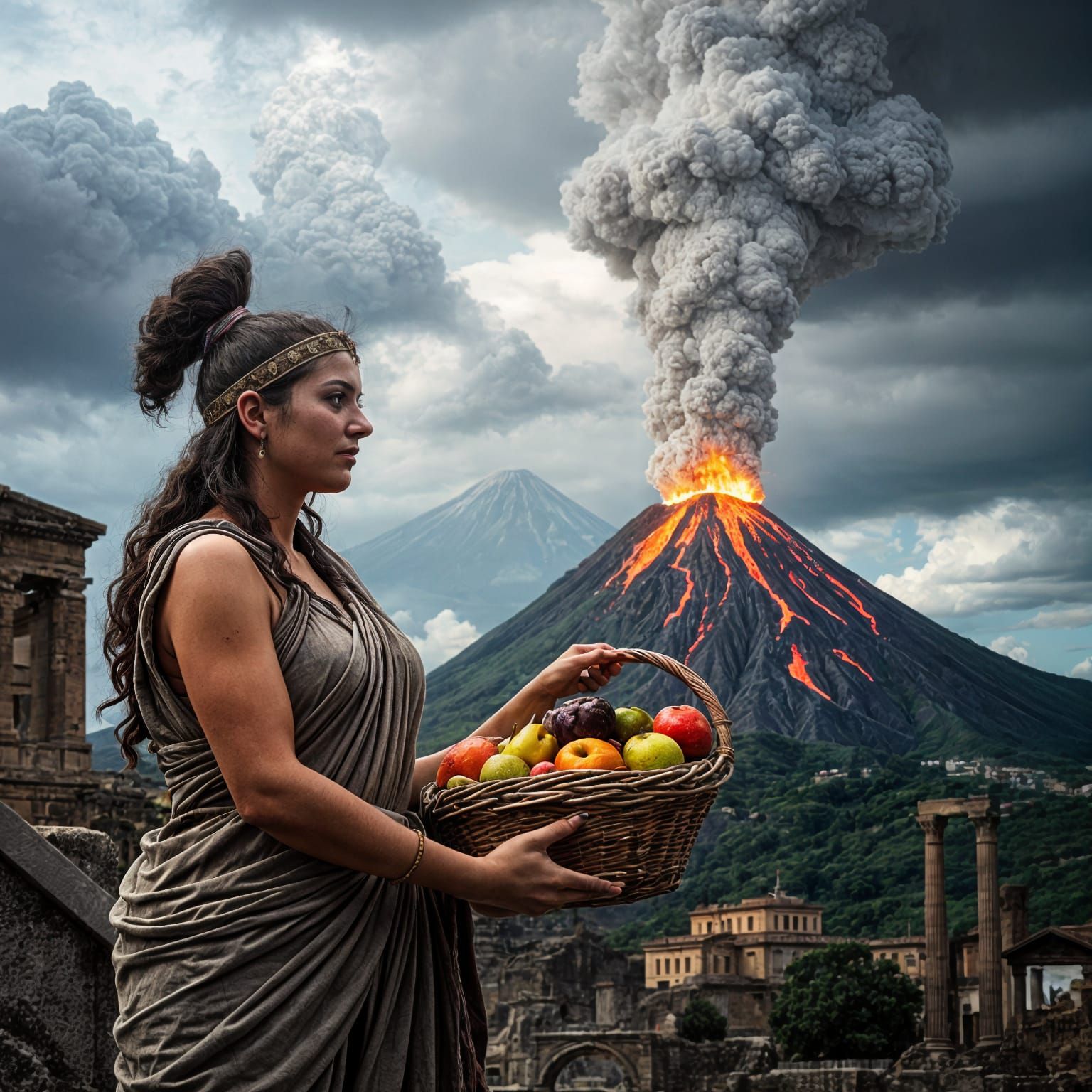Pompeii Woman with Fruit Before Vesuvius Eruption