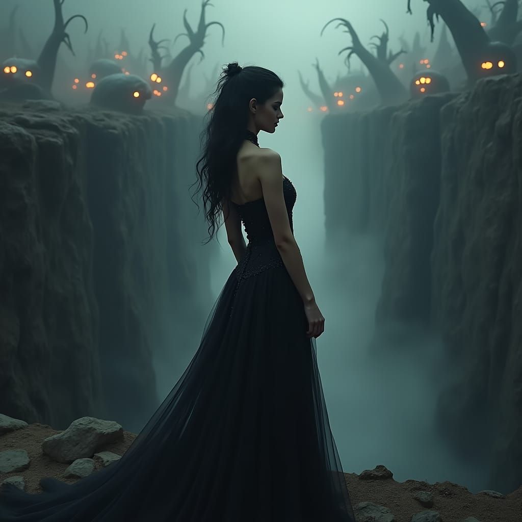 Gothic Woman at Chasm of Monsters