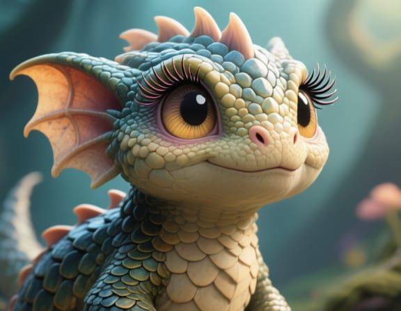 Cute Scaly Fantasy Creature with Big Eyes