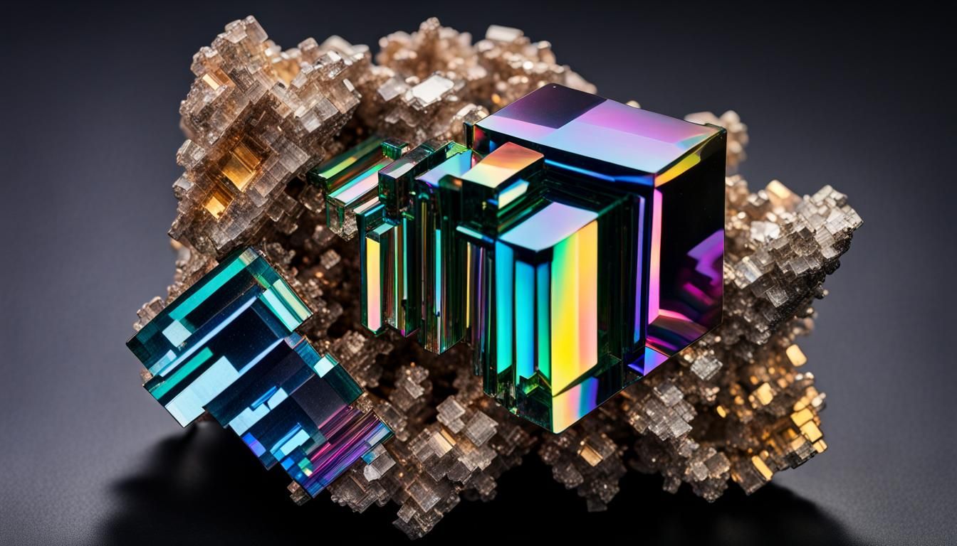 Intricate Bismuth Crystal Formation on Black Backdrop