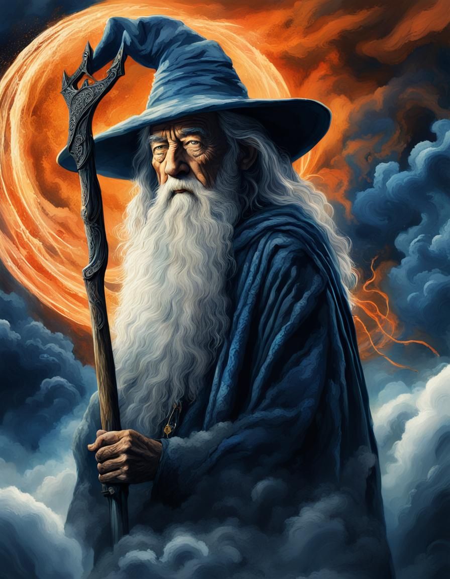 Gandalf Portrait with Ink Splatters, Digital Matte Painting