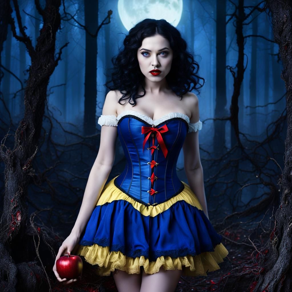 Gothic Snow White in Dark Forest, Detailed Matte Painting