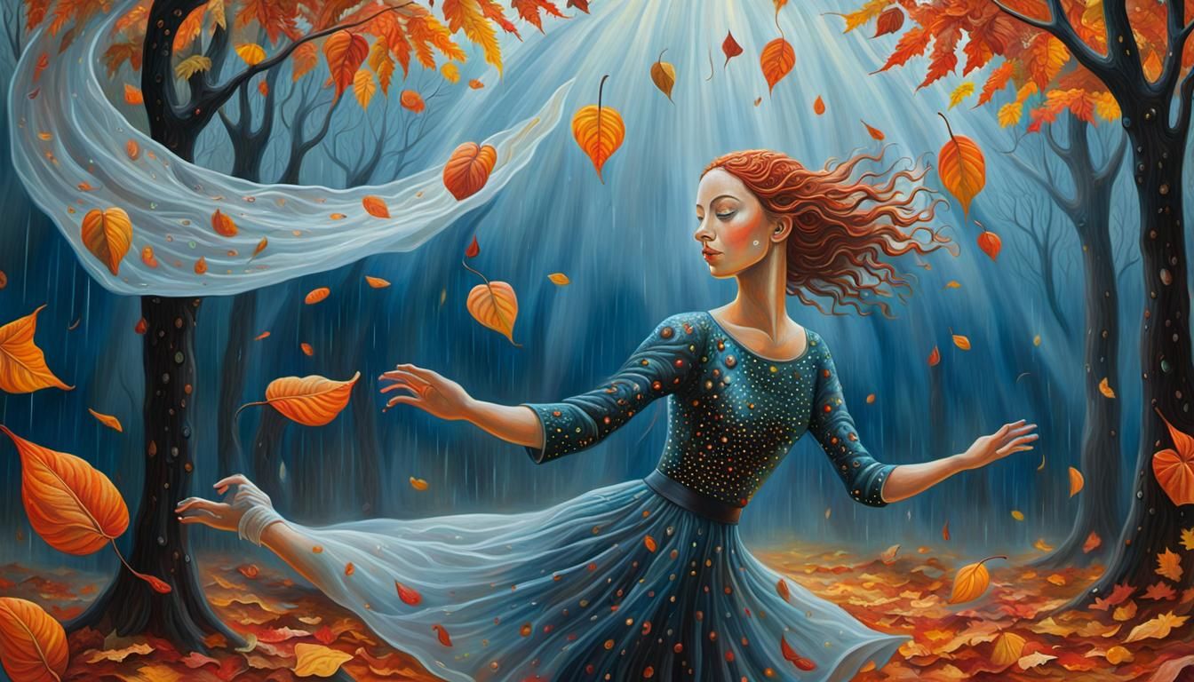 Autumn Dancer in Dreamlike Oil Painting