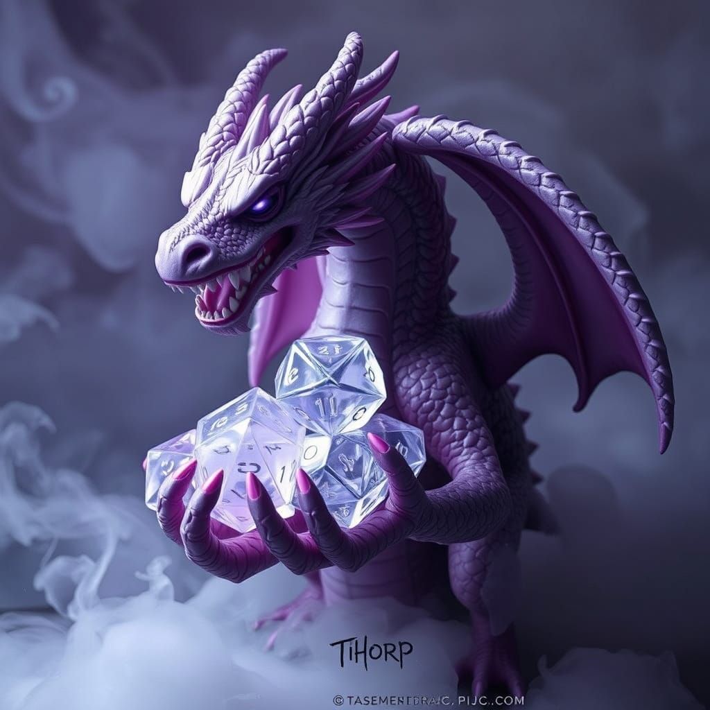 Lavender Dragon Majestically Holds Crystal Dice in Ethereal ...