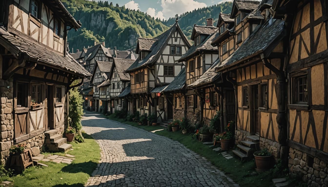 Remote Village of Stone Houses: Cinematic Film Still