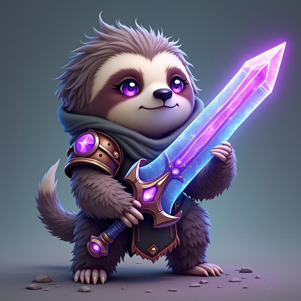 Chibi Sloth Warrior with Crystalline Greatsword
