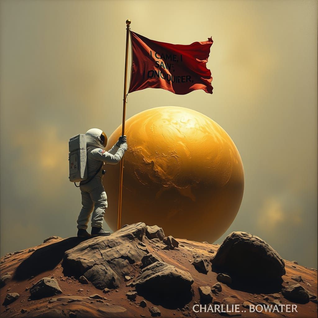 Golden Planet Astronaut in Photorealistic Oil Painting