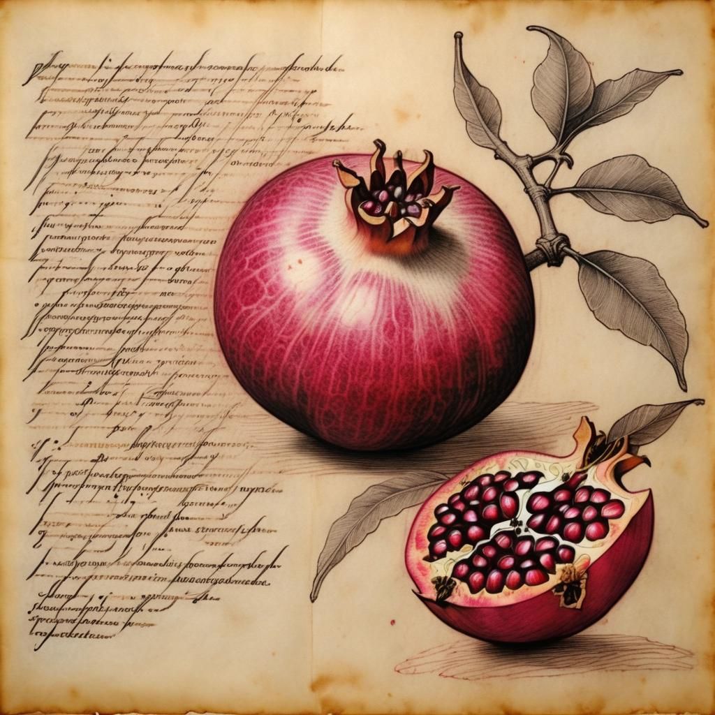 Pomegranates on Parchment in Renaissance Style
