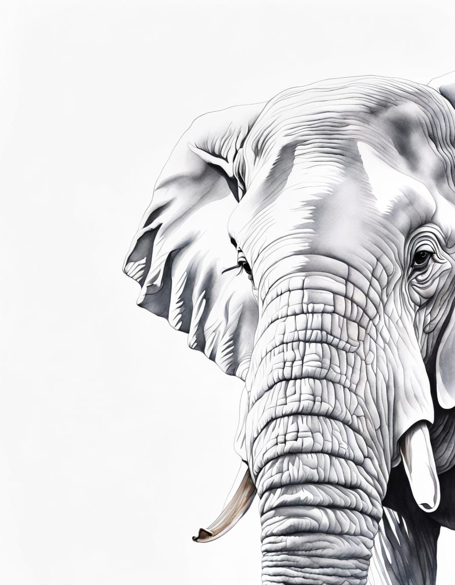 Hyperrealistic White Elephant Portrait in Watercolour