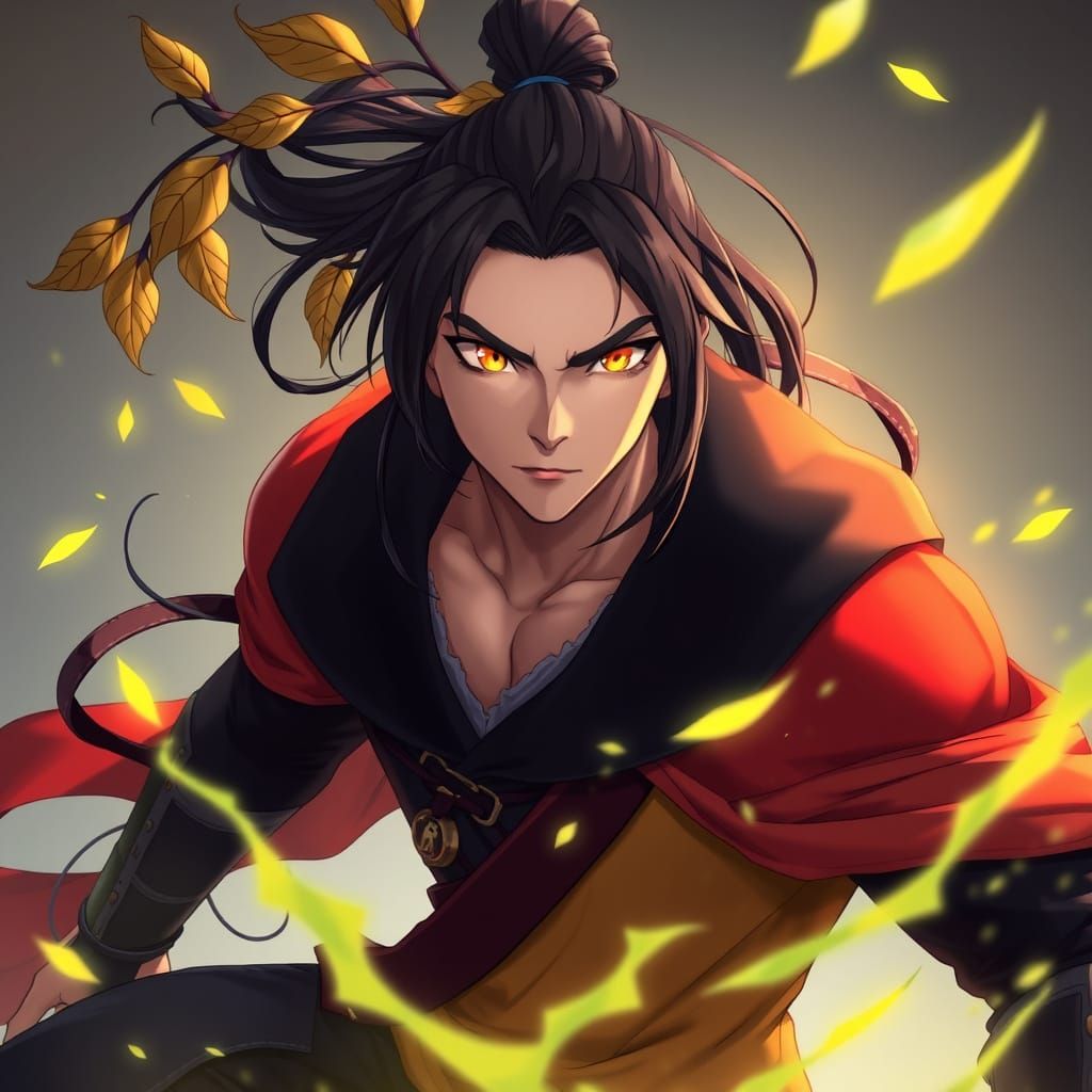 Handsome Anime Man with Glowing Eyes in Cel-Shaded Style