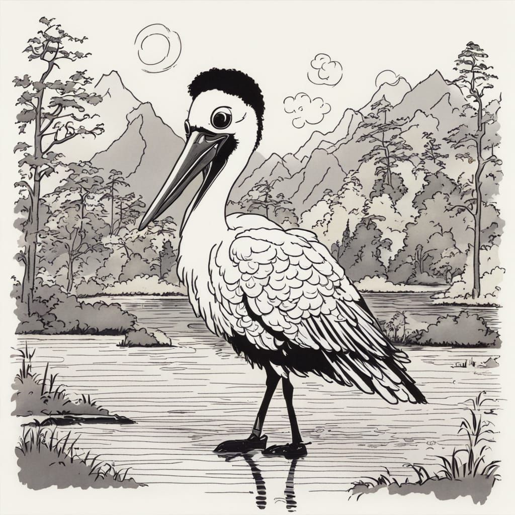 Michael Jackson Cartoon Stork in 1980s Style