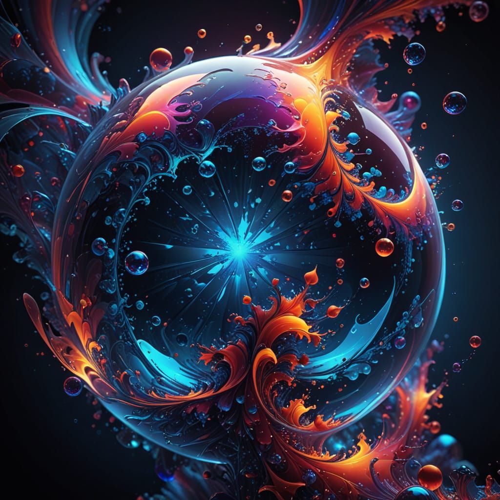 Cosmic Crystal Spheres in Neon Fractal Art