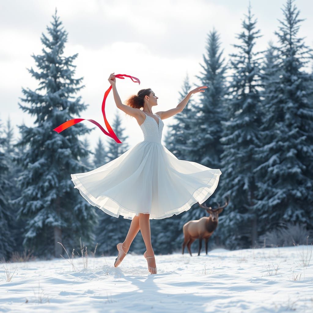 Ballerina's Winter Dance in Whimsical Digital Art