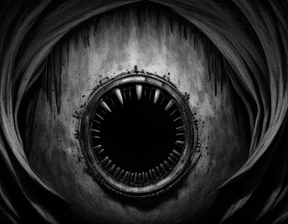 Monstrous Form Emerges from Void in Surreal Monochrome