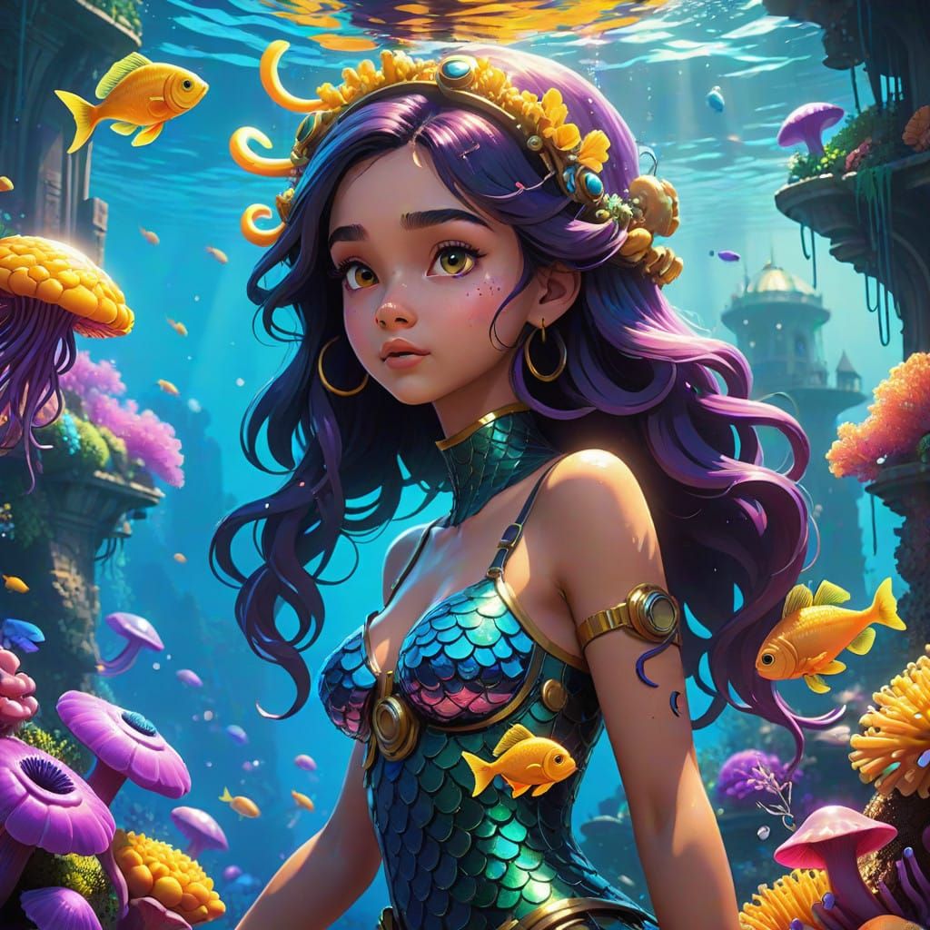 Underwater City in Vibrant, Glowing Splendor