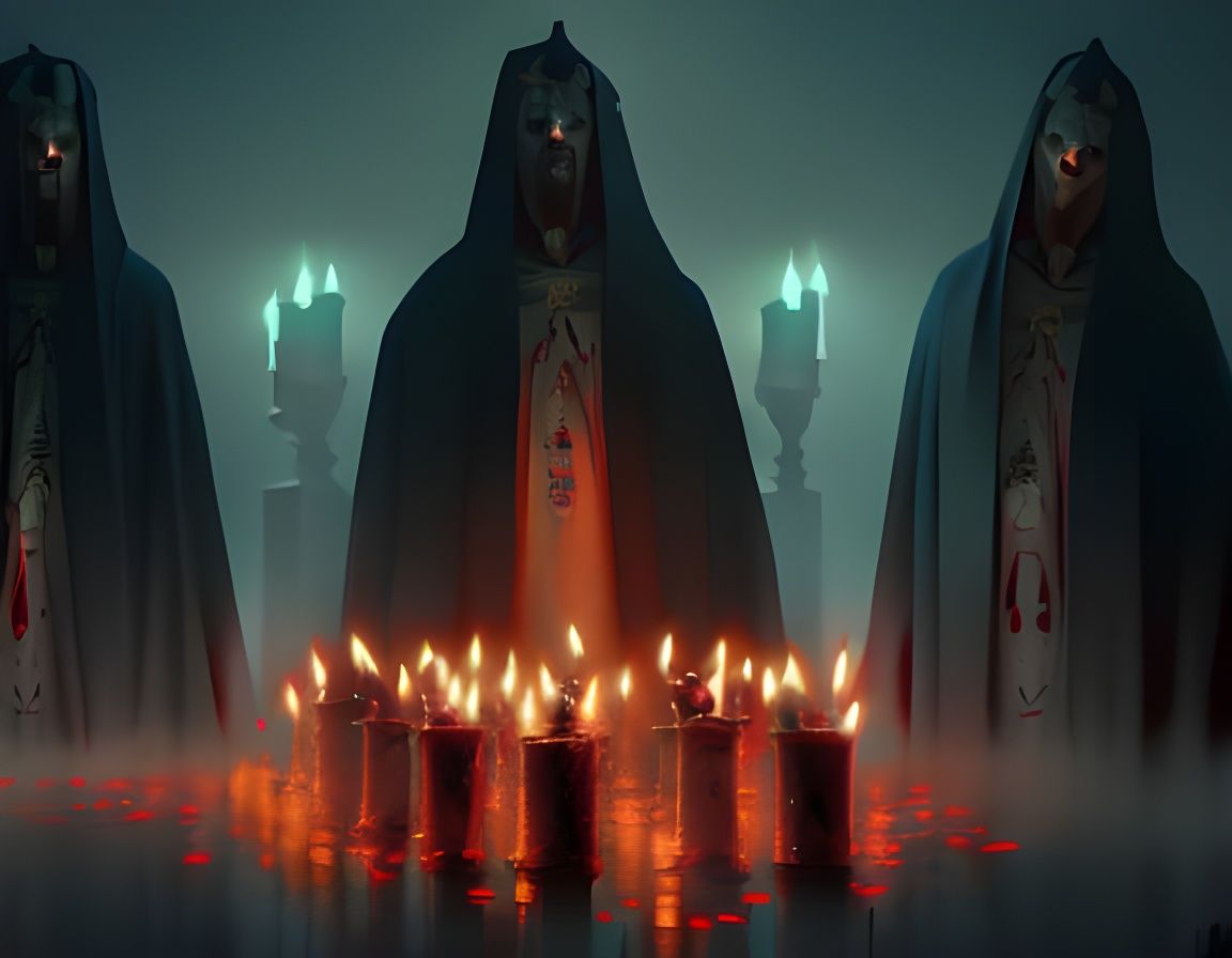 Mysterious Robed Figures Performing Ritual in Horrorcore Sty...