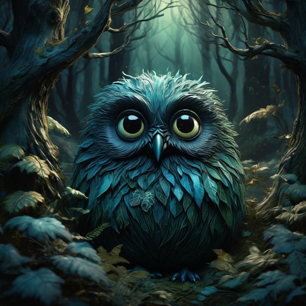 Enchanting Little Monster in Dark Forest Illustration
