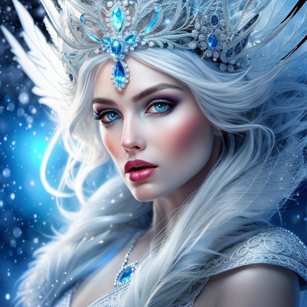 Snow Queen Blowing Kiss in Watercolor Style