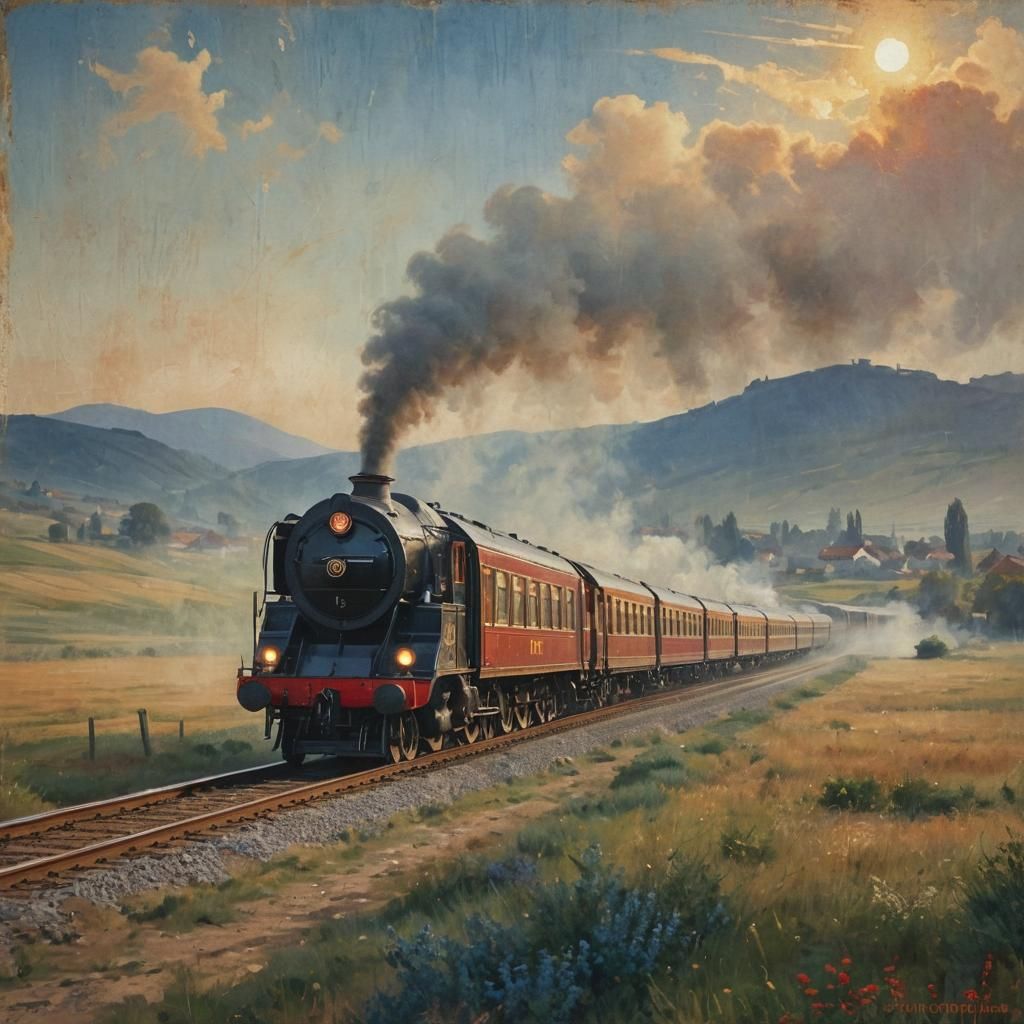 Orient Express: Vintage Travel Poster in Oil Paint Style