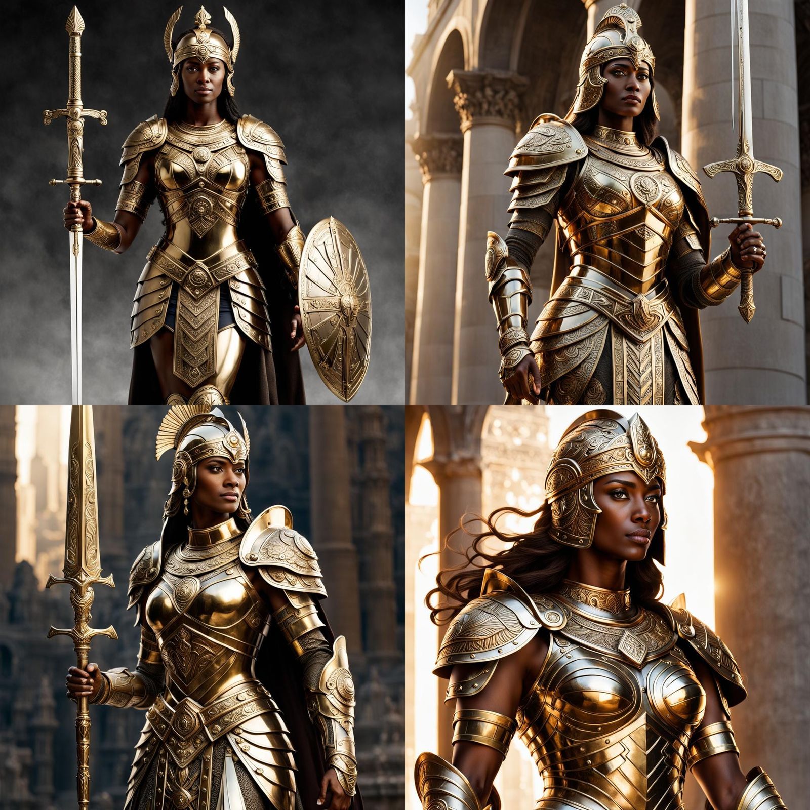 Regal Goddess of Wisdom and War in Polished Armor