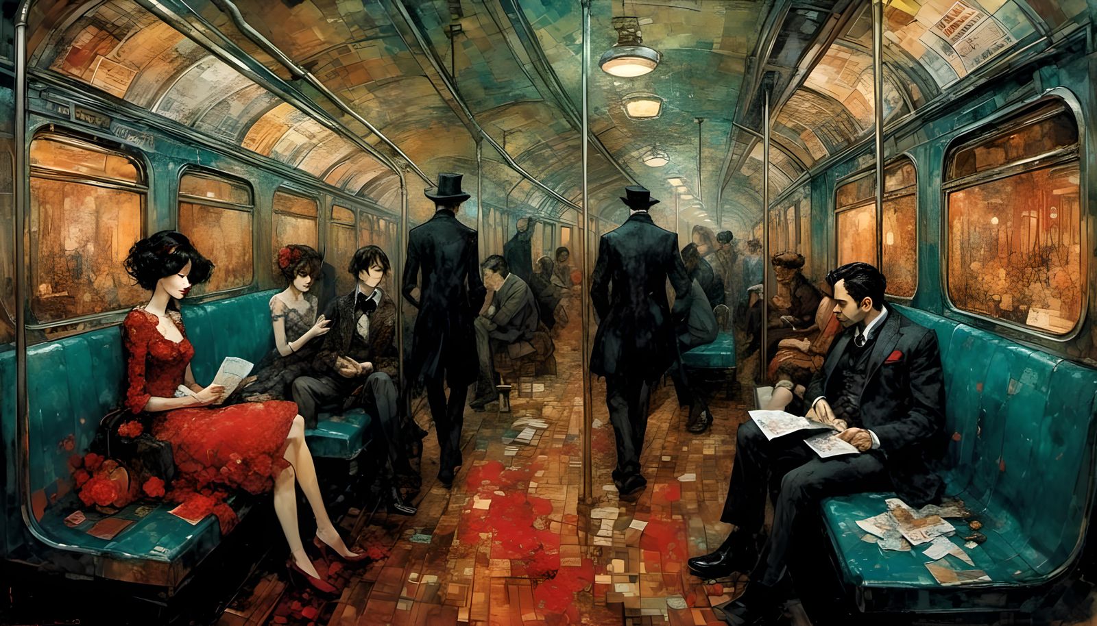 Vampires in Love on Subway, in Pixel Art Style