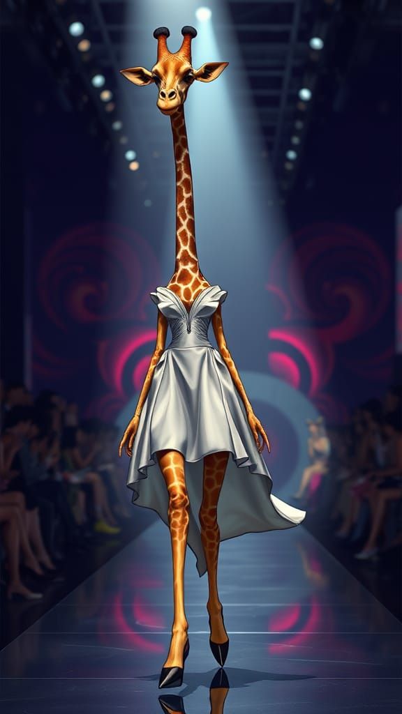 (Long and Lanky Legged Beautiful Voluptuous Giraffe Woman Model Wearing The Latest Couture Fashionista Dresses Walking T...
