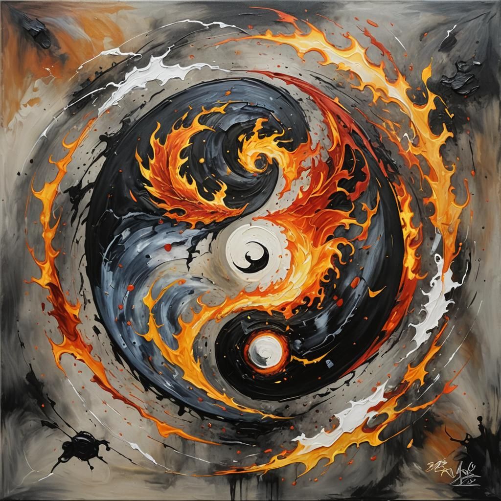 Yin Yang Lightning and Fire Abstract Art